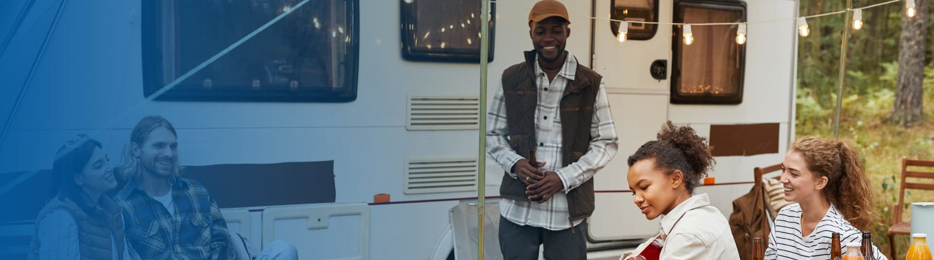 Family spending time outside of RV