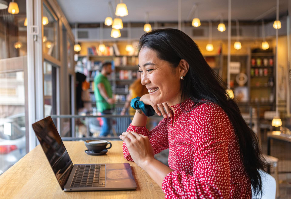 Woman checking her finances online
