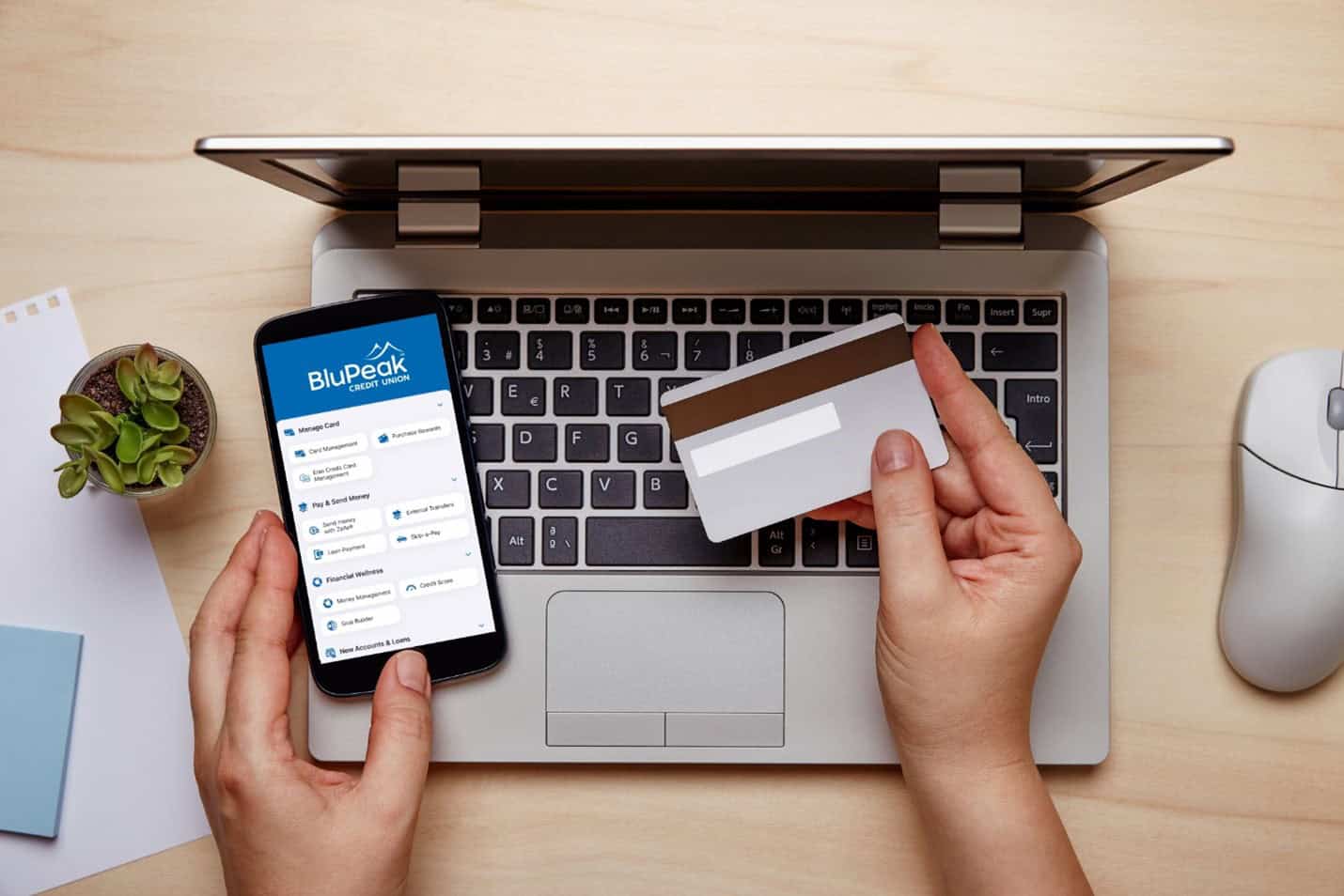 banking app credit card and laptop