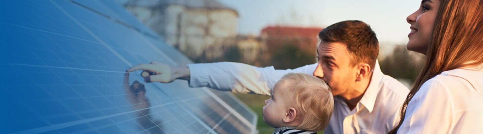 Family looking at a solar panel