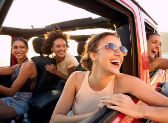 Group of friends on a road trip