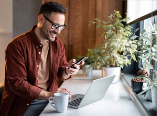 Man checking his banking info online