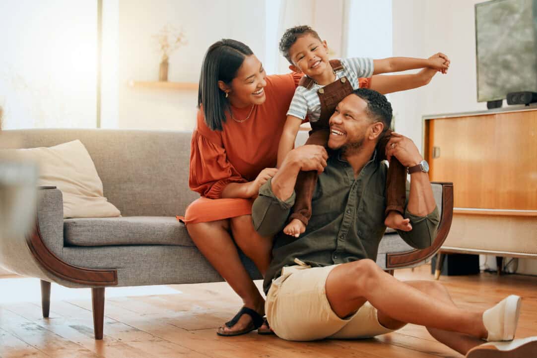 Family having fun in living room