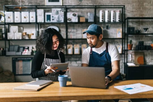 Business owners looking into credit cards